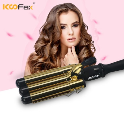 Wholesale Magic Wave Maker, Korean Egg Roll Head Gold 25mm Curling Iron Triple LCD Digital Display 3 Barrels Hair Curlers//