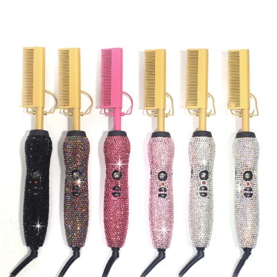 2 in 1 multifunctional portable, high heater crystal rhinestone electric copper hot comb hair straightener/